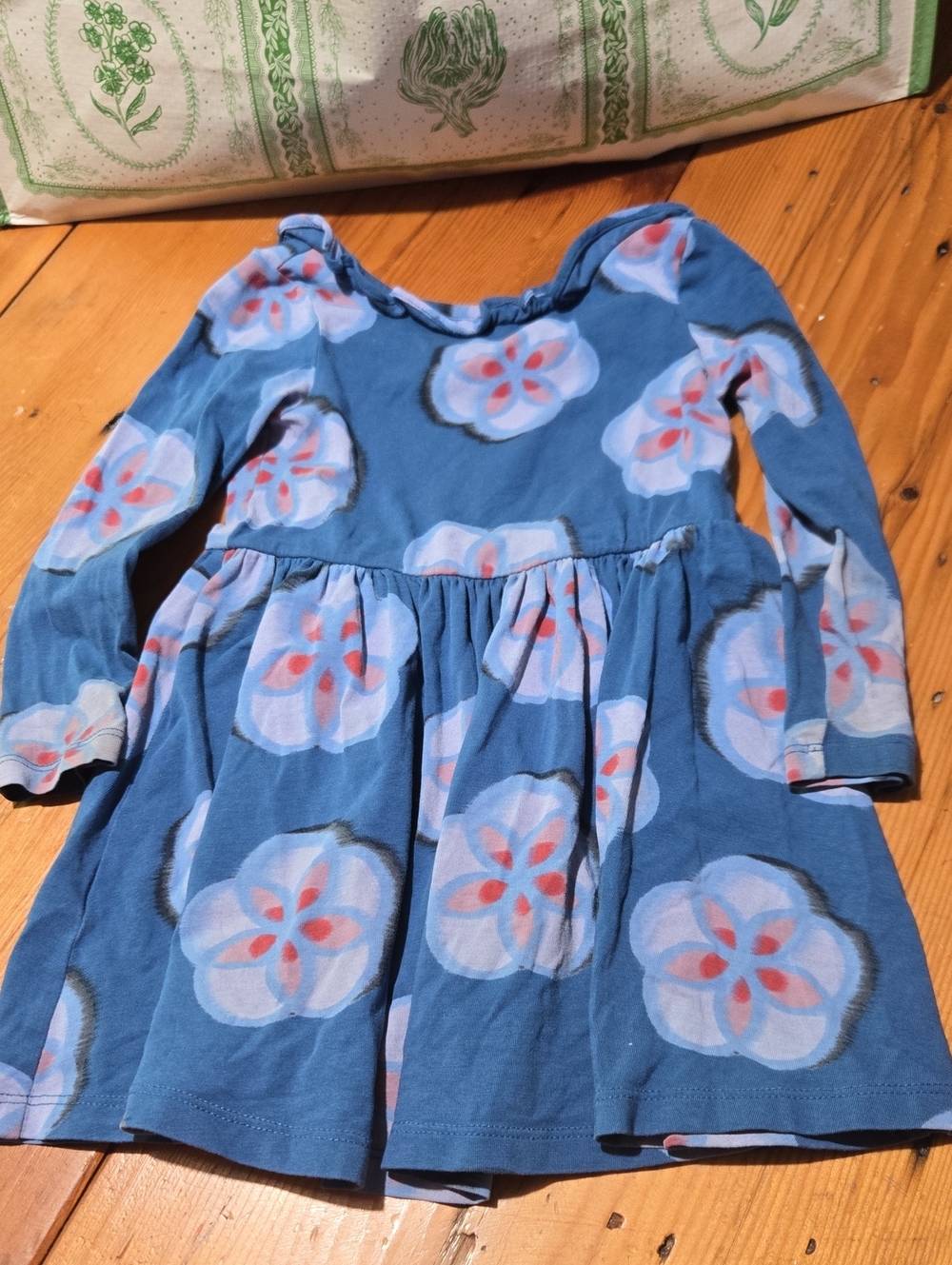 Tea Collection Blue Floral Print Long Sleeve Dress Sz 2